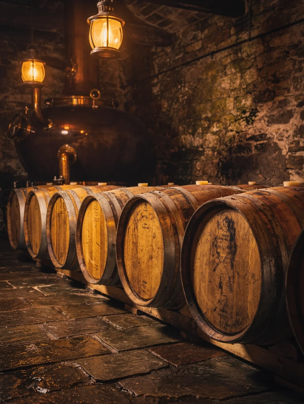 Whiskyvaten in een traditionele opslagplaats op Islay